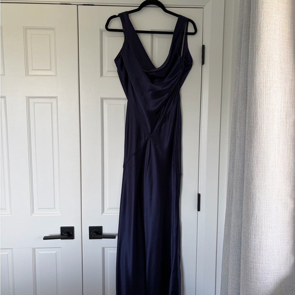 House of CB Navy Satin Cowl-Front Maxi Dress